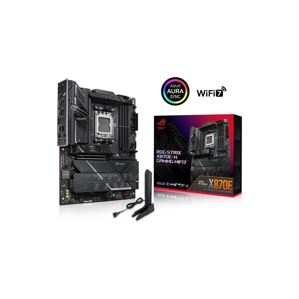 ASUS MB ROG STRIX X870E-H GAMING WIFI7 AMD X870 AM5 DDR5 8000 HDMI 2XUSB4 4X M2 USB3.2 WIFI 7 BT AURA RGB 5GBIT LAN ATX 16+2+1 GUC ASAMALARI CIFT US